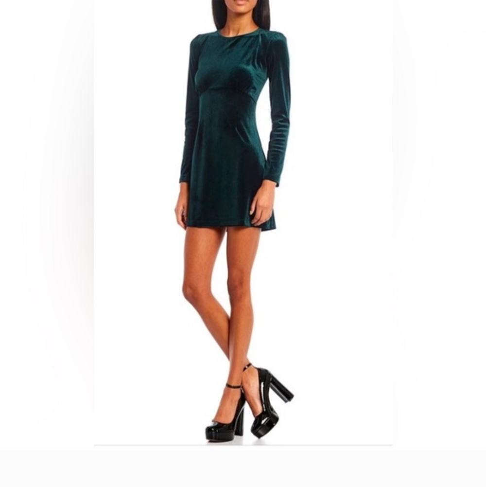 New Xtraordinary Navy Long Sleeve Velvet  Dress